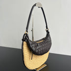 GEMELLI SHOULDER BAG 36 IN BEIGE RAFFIA AND FONDANT LAMBSKIN