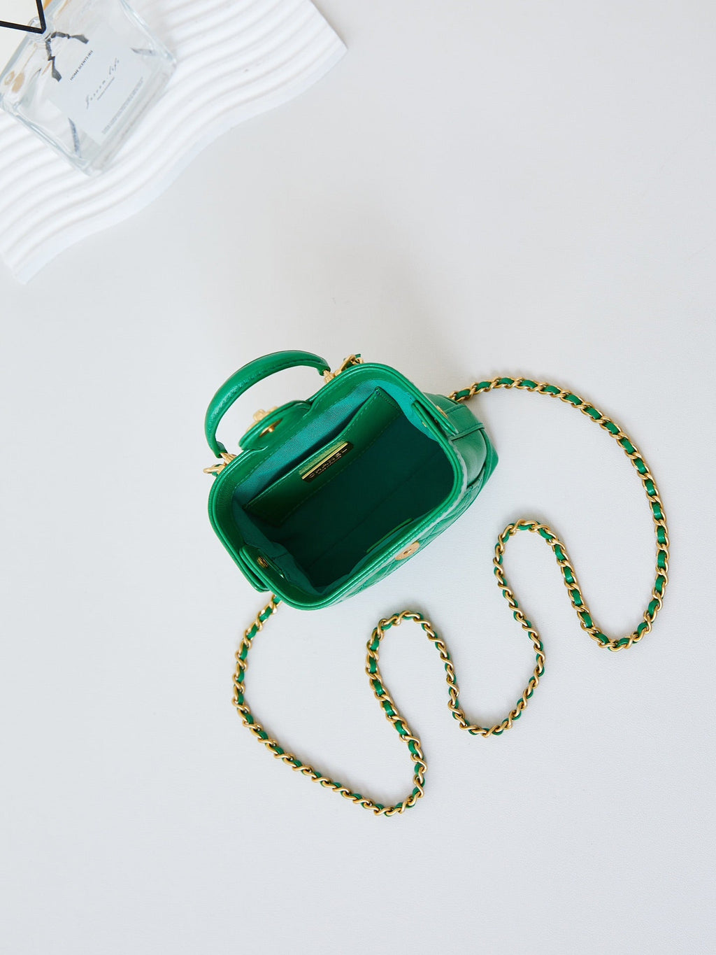 MINI TOP HANDLE BAG 13 IN GREEN OIL-WAX LAMBSKIN GOLD HARDWARE