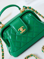 MINI TOP HANDLE BAG 13 IN GREEN OIL-WAX LAMBSKIN GOLD HARDWARE