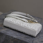 LADY D-JOY BAG 26 IN WHITE GRAPHIC CANNAGE CALFSKIN PALE GOLD-FINISH METAL CHARMS