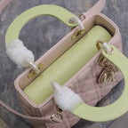 ミディアム レディーバッグ 20インチ ベビーピンク キルティング マクロカナージュ カーフスキン スワンプイエロー ストラップ