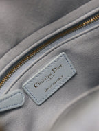 MEDIUM LADY BAG 20 IN BABY BLUE QUILTED MACROCANNAGE CALFSKIN GREEN STRAP