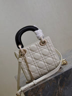 MINI LADY BAG 17 IN WHITE QUILTED MACROCANNAGE CALFSKIN BLACK STRAP