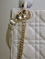 MINI LADY BAG 17 IN WHITE QUILTED MACROCANNAGE CALFSKIN BLACK STRAP