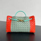 EAST WEST ANDIAMO BAG 29 IN ORANGE AND LIGHT GREEN CALFSKIN