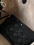 MEDIUM TOUJOURS BAG 28 IN BEIGE CANNAGE CALFSKIN BLACK STRAP