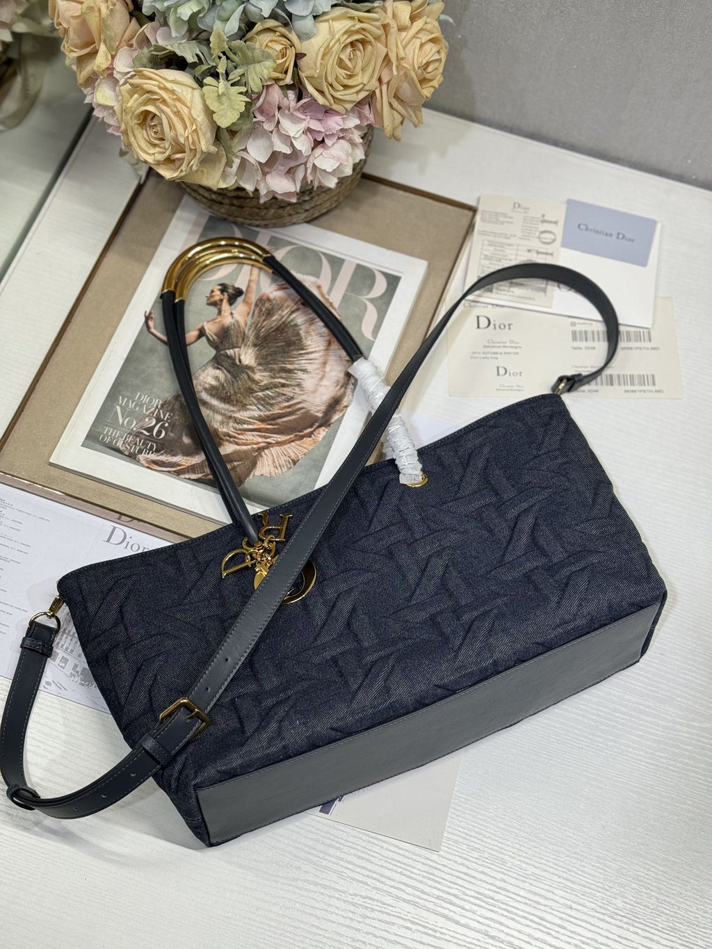 ブラック カナージュ デニムのミディアム 37 トゥジュール バッグ