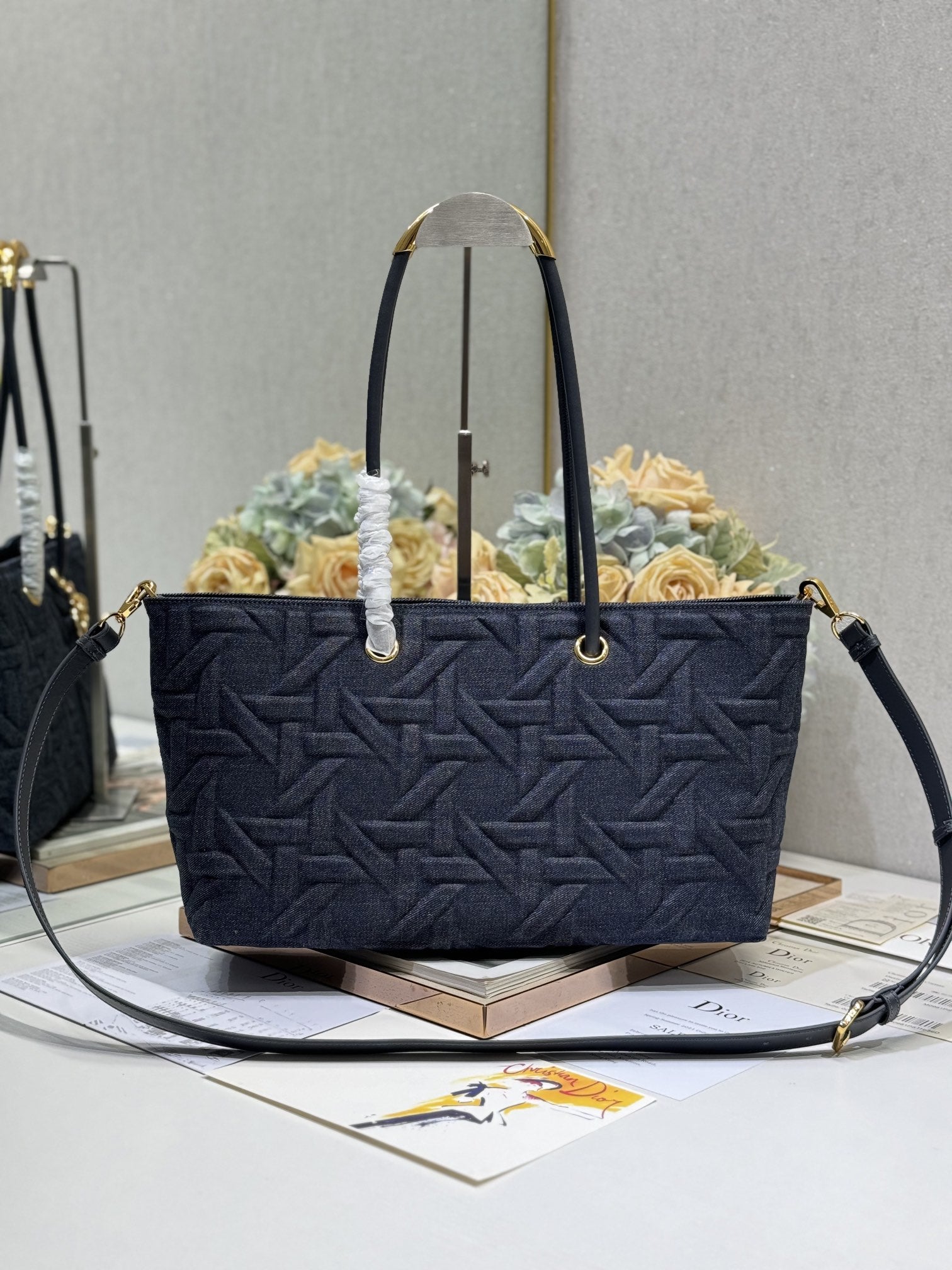 ブラック カナージュ デニムのミディアム 37 トゥジュール バッグ