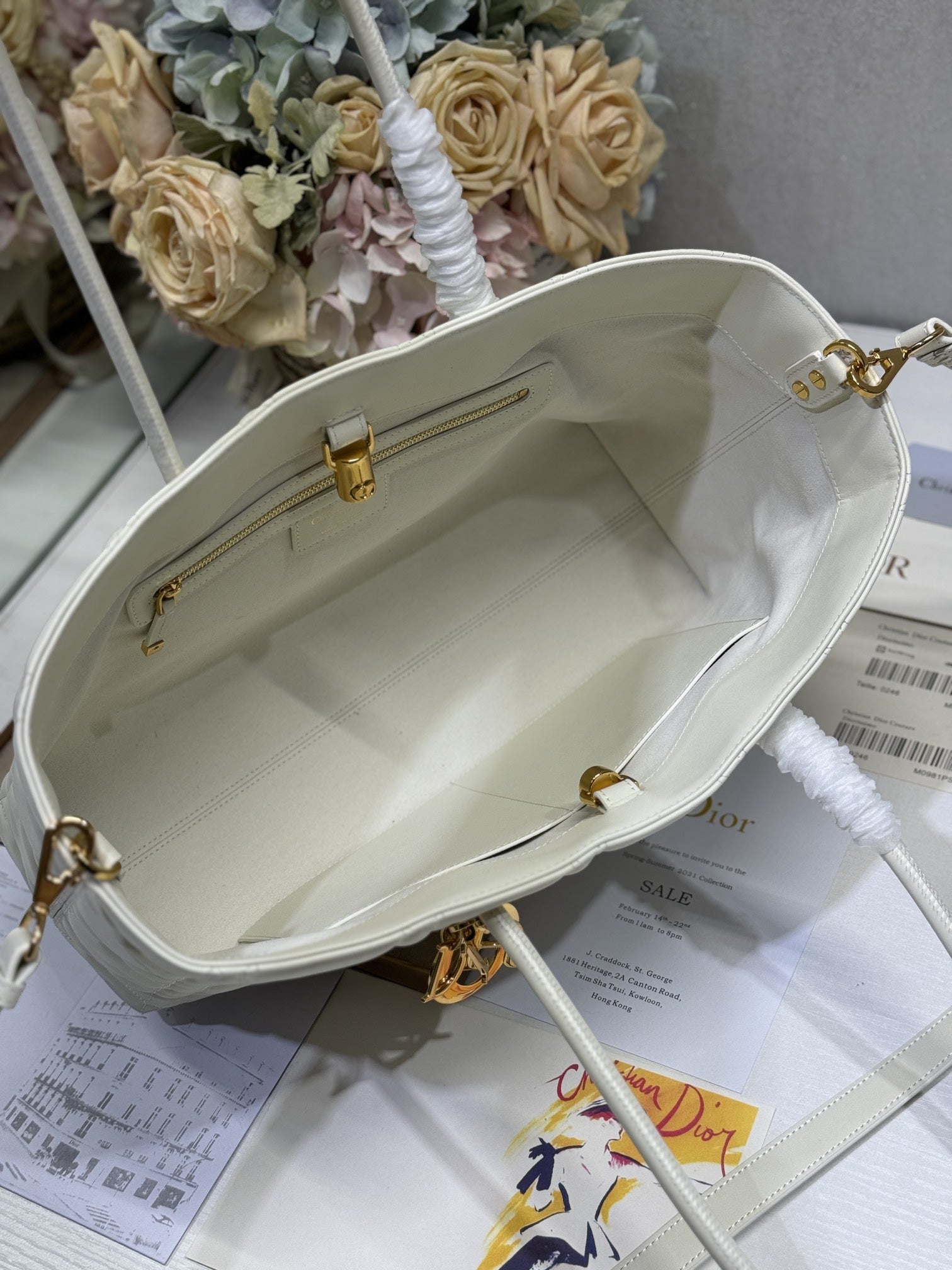 ホワイト マクロカナッジ ラムスキン ミディアム 37 トゥージュール バッグ