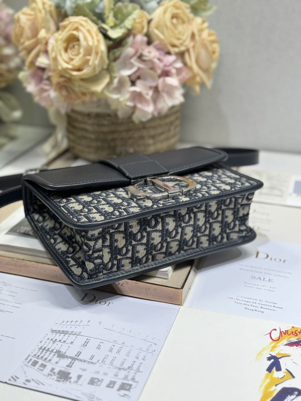 モンテーニュ イーストウエストバッグ 24 ブラック ラムスキン モノグラム オブリーク ジャカード