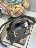 LADY SMALL BAG 20 IN GREY MACROCANNAGE LAMBSKIN GOLD HARDWARE