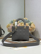 LADY SMALL BAG 20 IN GREY MACROCANNAGE LAMBSKIN GOLD HARDWARE