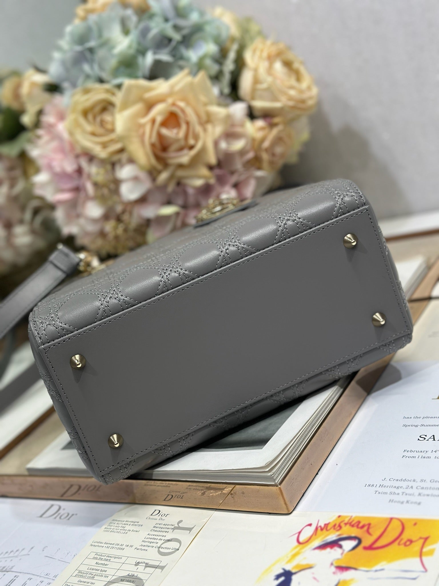 レディー スモールバッグ 24インチ グレー マクロカナージュ ラムスキン ゴールド金具