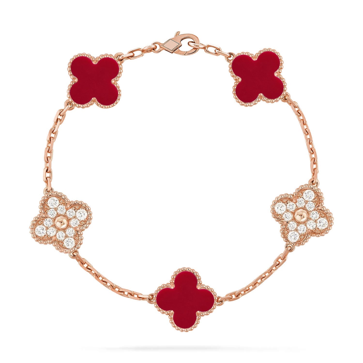 [⭐JeweliWhal] CLOVER 5 MOTIF RED CORNELIAN BRACELET COLLECTION