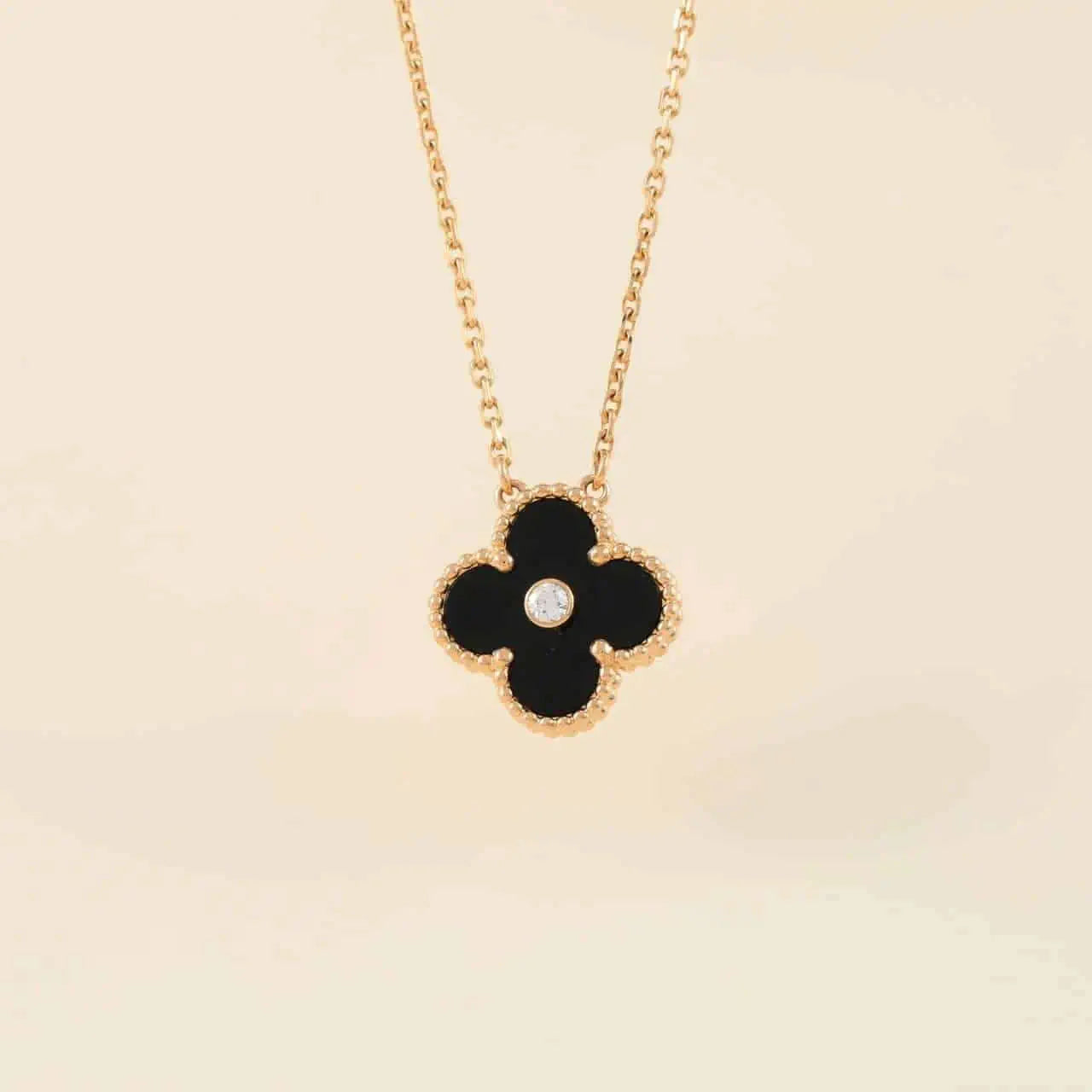 [⭐JeweliWhal]CLOVER 15MM DIAMOND ONYX NECKLACE
