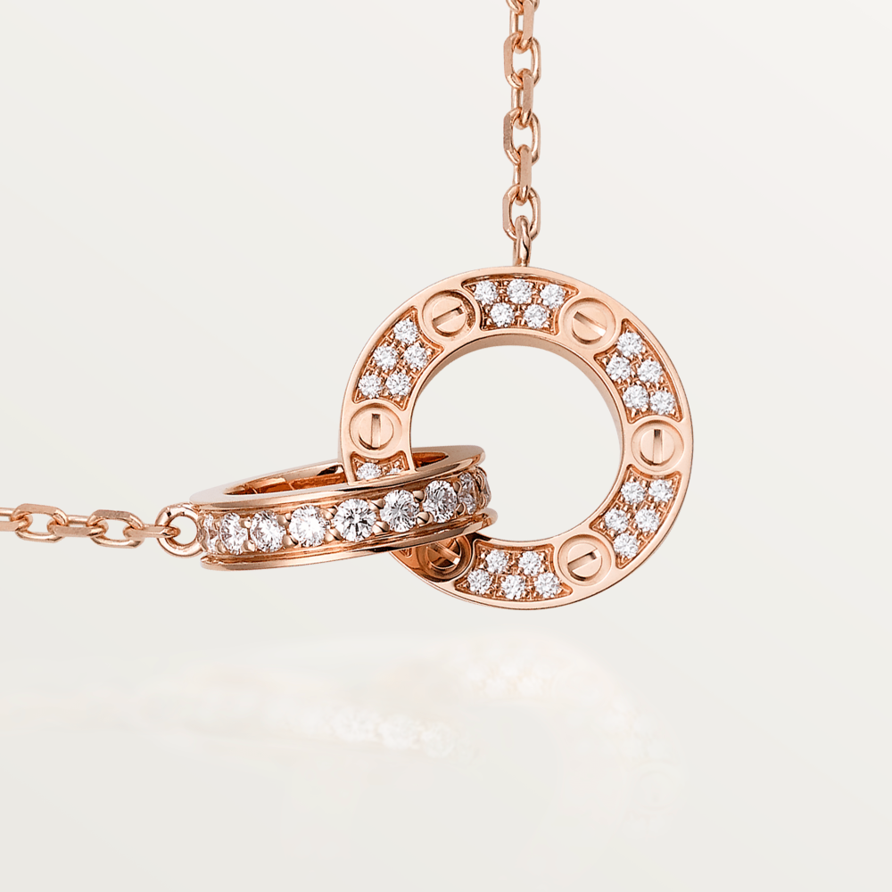 [⭐JeweliWhal]LOVE 7.6MM NECKLACE ROSE GOLD AND SILVER  FULL DIAMOND