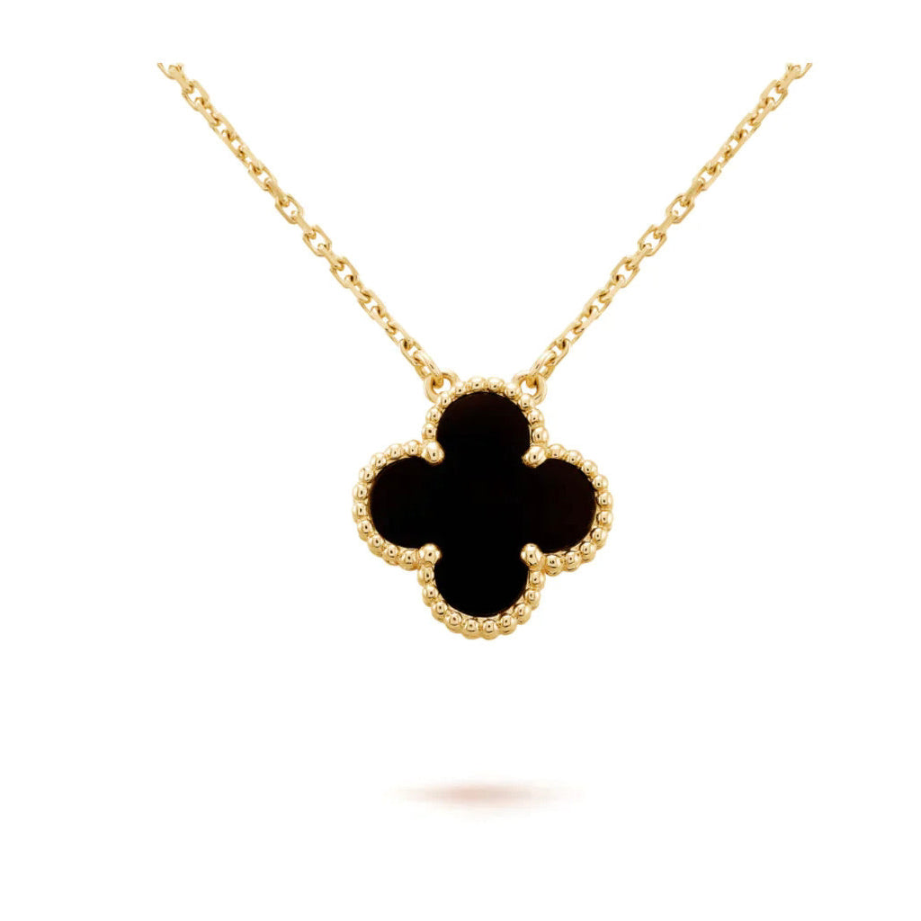 [⭐JeweliWhal]CLOVER 15MM BLACK ONYX SINGLE FLOWER NECKLACE