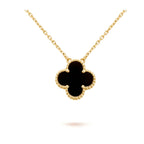 [⭐JeweliWhal]CLOVER 15MM BLACK ONYX SINGLE FLOWER NECKLACE