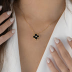 [⭐JeweliWhal]CLOVER 15MM DIAMOND ONYX NECKLACE