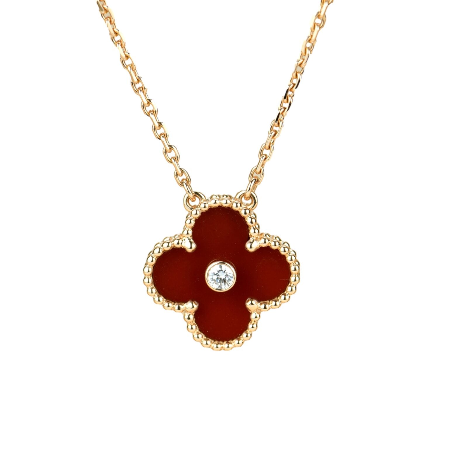 [⭐JeweliWhal]CLOVER 15MM DIAMOND CARNELIAN NECKLACE
