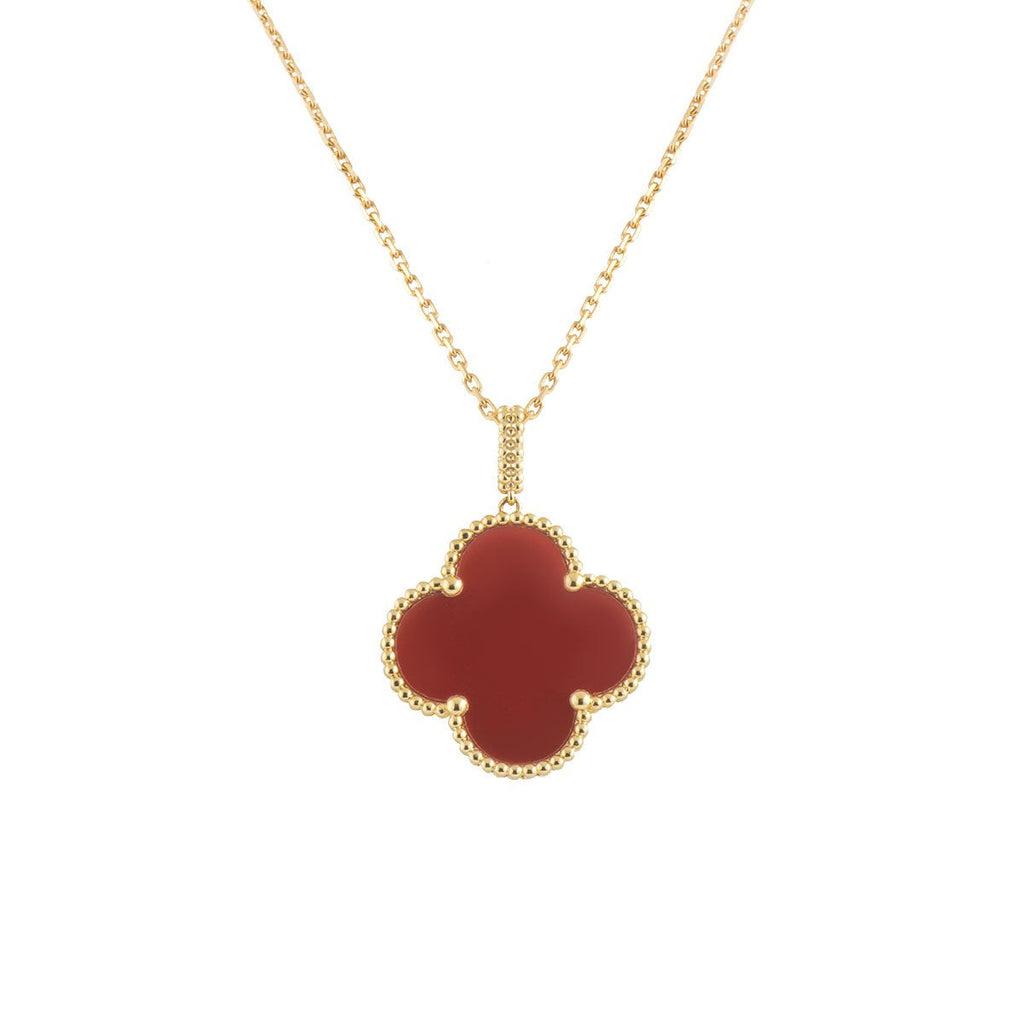[⭐JeweliWhal]CLOVER 25MM NECKLACE GOLD CARNELIAN