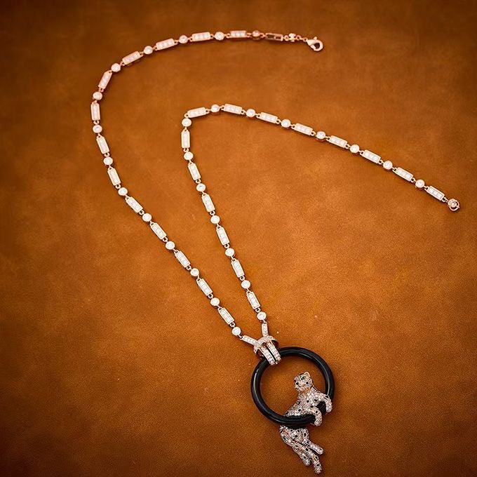 [⭐JeweliWhalジュエリー]新作ブラックサークルパンサーフルダイヤモンドネックレス