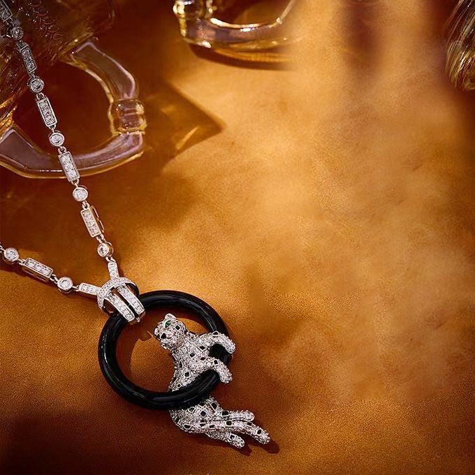 [⭐JeweliWhalジュエリー]新作ブラックサークルパンサーフルダイヤモンドネックレス