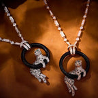 [⭐JeweliWhalジュエリー]新作ブラックサークルパンサーフルダイヤモンドネックレス