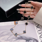 [⭐JeweliWhal]クローバー 10モチーフ オニキスネックレス