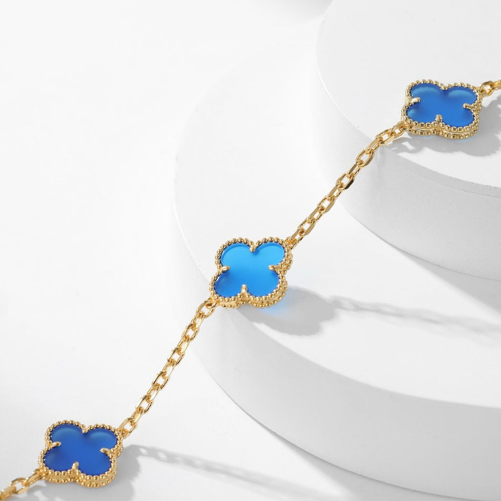[⭐JeweliWhal]CLOVER 10 MOTIFS BLUE AGATE NECKLACE