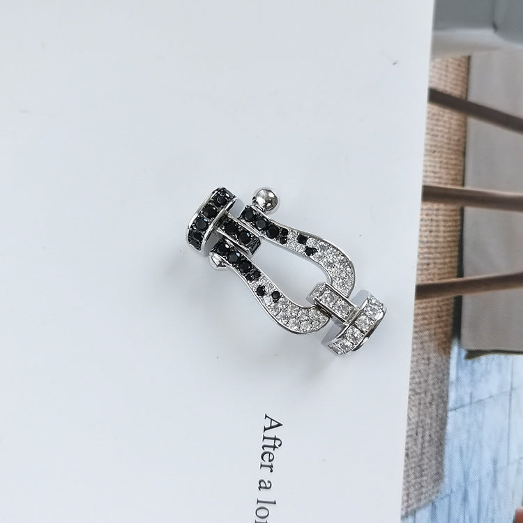 [⭐JeweliWhal]FORCE LARGE HORSESHOE BLACK WHITE DIAMOND BRACELET SILVER