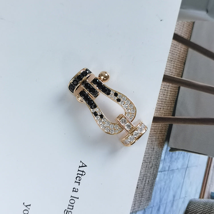 [⭐JeweliWhal]FORCE LARGE HORSESHOE BLACK WHITE DIAMOND BRACELET ROSE GOLD