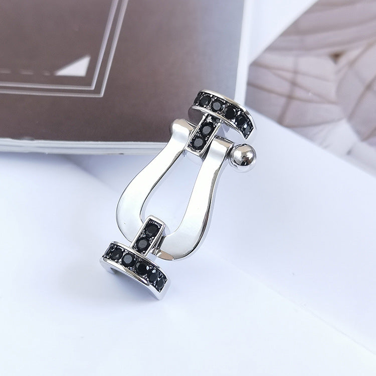 [⭐JeweliWhal]FORCE LARGE HORSESHOE BLACK DIAMOND BRACELET SILVER