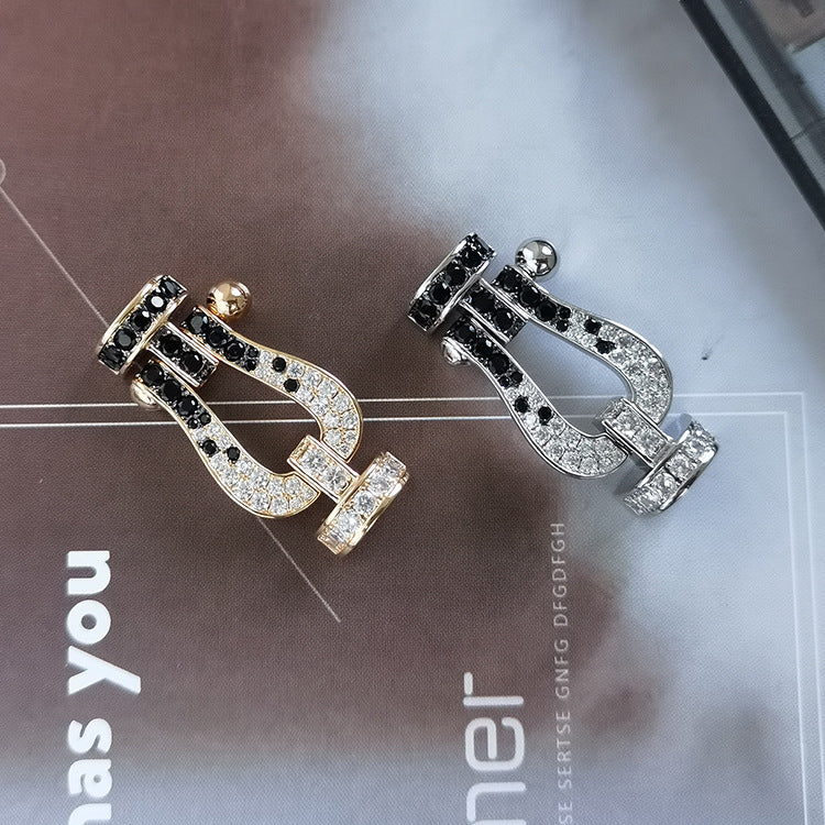 [⭐JeweliWhal]フォース ラージ ホースシュー ブラック ホワイト ダイヤモンド ブレスレット ローズゴールド