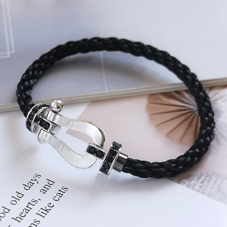 [⭐JeweliWhal]FORCE LARGE HORSESHOE BLACK DIAMOND BRACELET SILVER