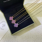 [⭐JeweliWhal Jewelry]CLOVER 15MM DIAMOND  PURPLE VIOLET NECKLACE