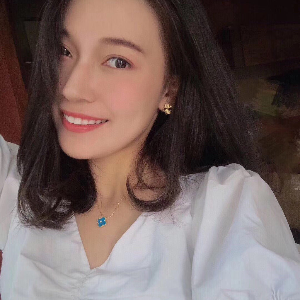 [⭐JeweliWhal]CLOVER 15MM DIAMOND AND BLUE AGATE NECKLACE