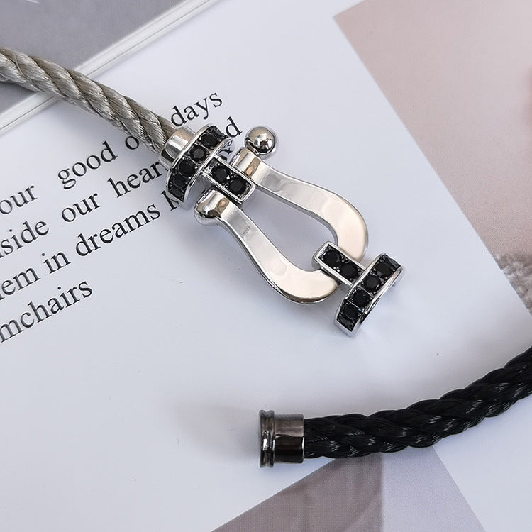 [⭐JeweliWhal]フォース ラージホースシュー ブラックダイヤモンドブレスレット シルバー