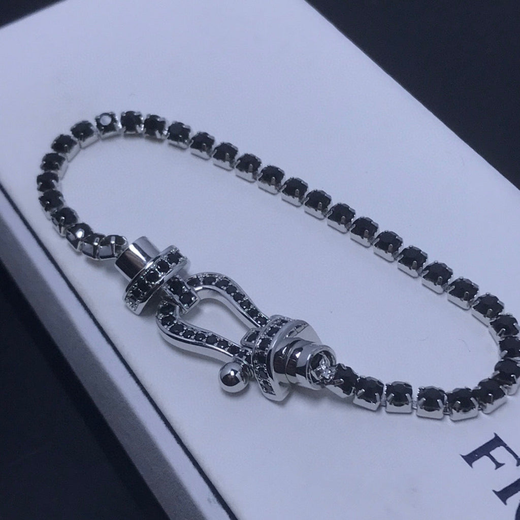 [⭐JeweliWhal]سوار تنس "فورس" كبير مرصّع بالكامل بالماس على شكل حدوة حصان