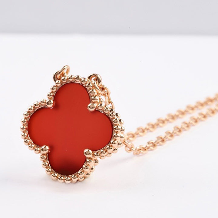 [⭐JeweliWhal]CLOVER 15MM CARNELIAN SINGLE FLOWER NECKLACE
