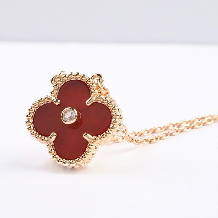 [⭐JeweliWhal]CLOVER 15MM DIAMOND CARNELIAN NECKLACE
