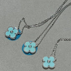[⭐JeweliWhal]CLOVER 1 DIAMOND LIGHT BLUE SILVER NECKLACE