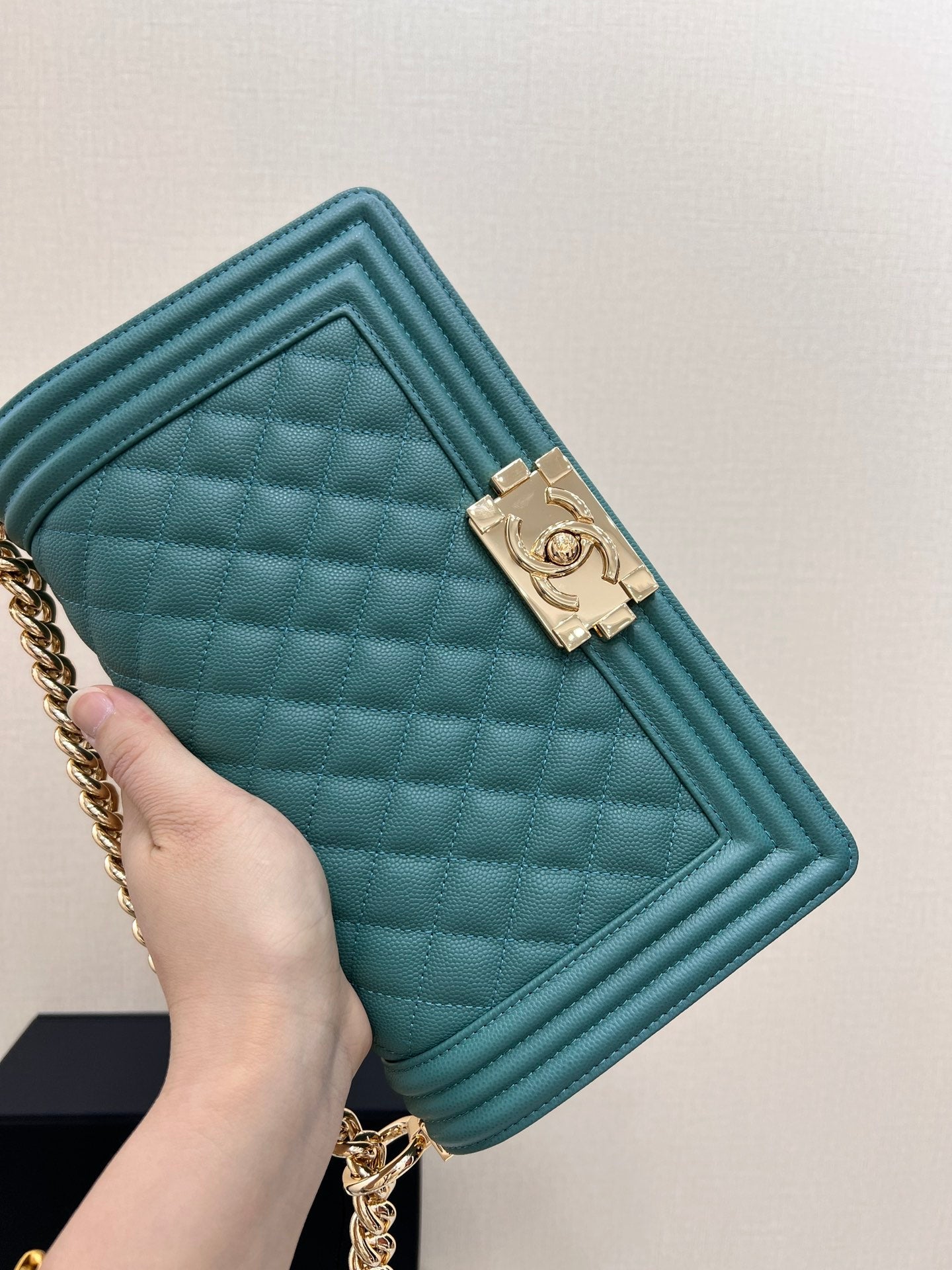 ボーイズバッグ ミディアム 25 エバーグリーン キャビア ゴールドハードウェア