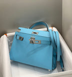 HM KELLY MINI 20 SKY BLUE EPSOM SILVER HARDWARE