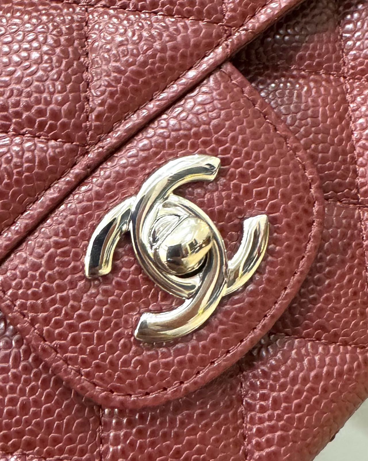 フラップバッグ 25インチ ワインキャビア ラムスキン シルバー金具