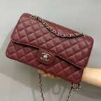 フラップバッグ 25インチ ワインキャビア ラムスキン シルバー金具