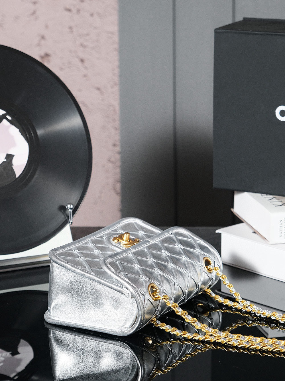 CC MINI 20 FLAP BAG METALLIZED CALFSKIN GOLD HARDWARE