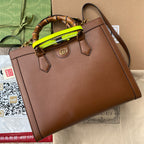 MEDIUM DIANA TOTE BAG 35 IN BROWN LACQUER CALFSKIN BAMBOO HANDLE