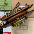 MEDIUM DIANA TOTE BAG 35 IN BROWN LACQUER CALFSKIN BAMBOO HANDLE