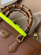 MEDIUM DIANA TOTE BAG 35 IN BROWN LACQUER CALFSKIN BAMBOO HANDLE